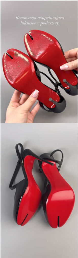 Renowacja czerwonych podeszw w butach na obcasie louboutin – szewc Mr.Shoe